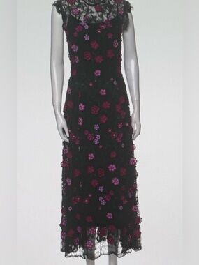 Lela Rose, Black Floral Embroidered Maxi Dress - Women's sz 10